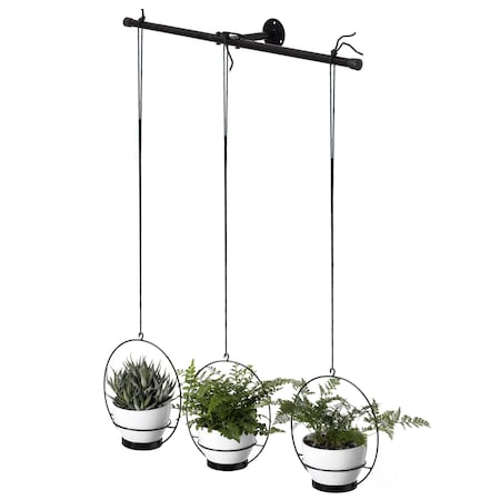 Gardenised Decorative Metal Hanging Planter with Tree Pots for Flowers, White and Black QI004532